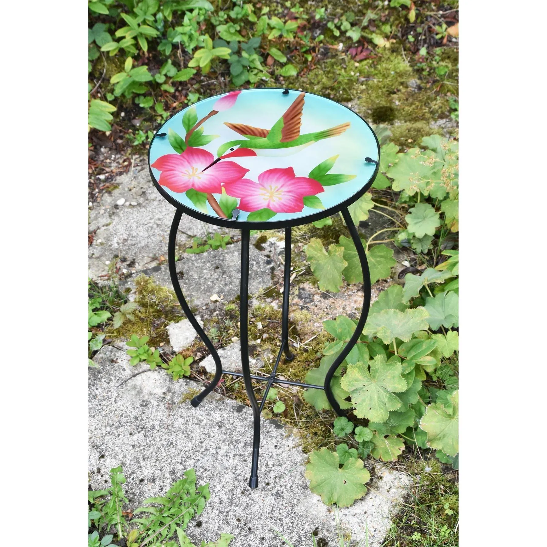 Round Side Garden Mosaic Table With Colibri Design