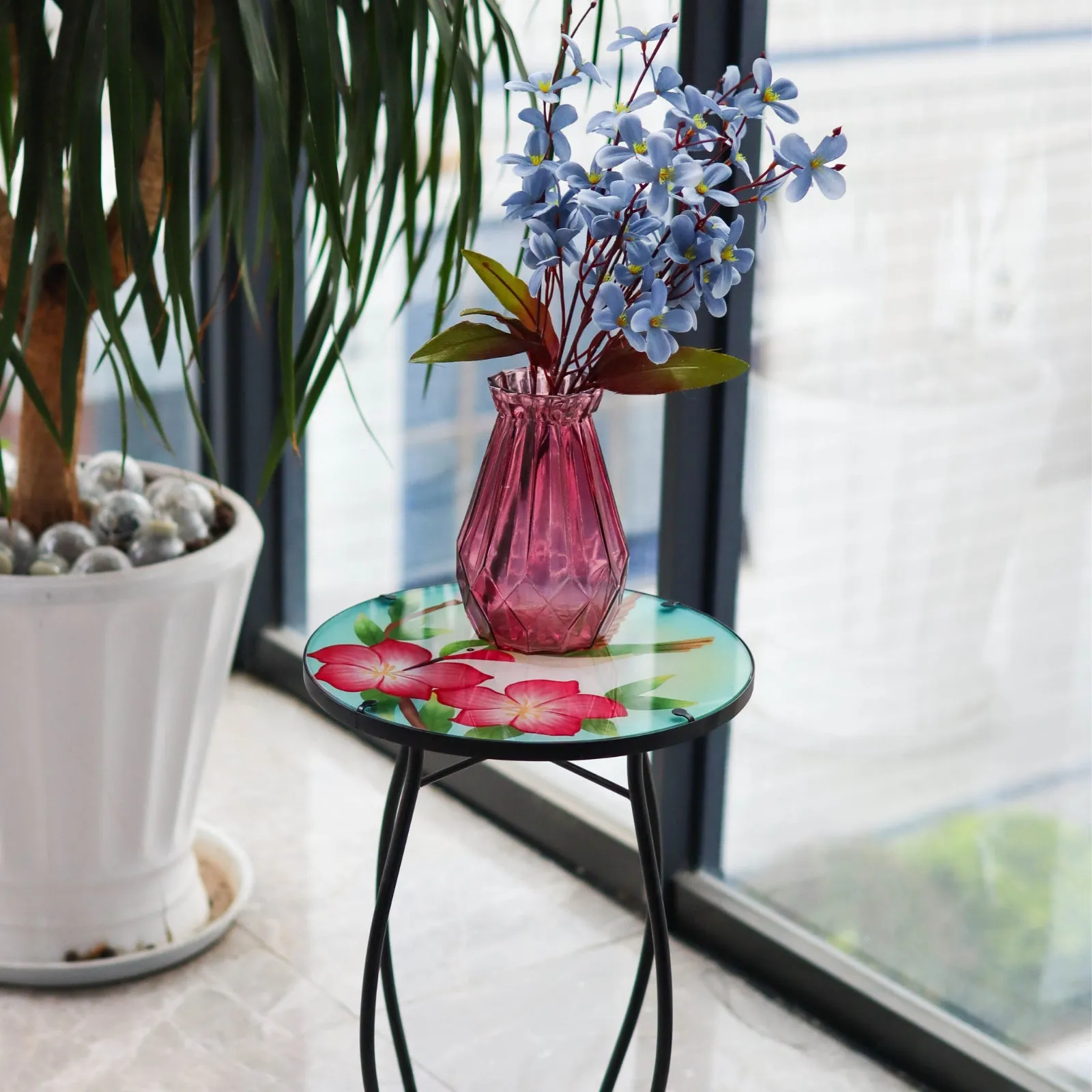 Round Side Garden Mosaic Table With Colibri Design