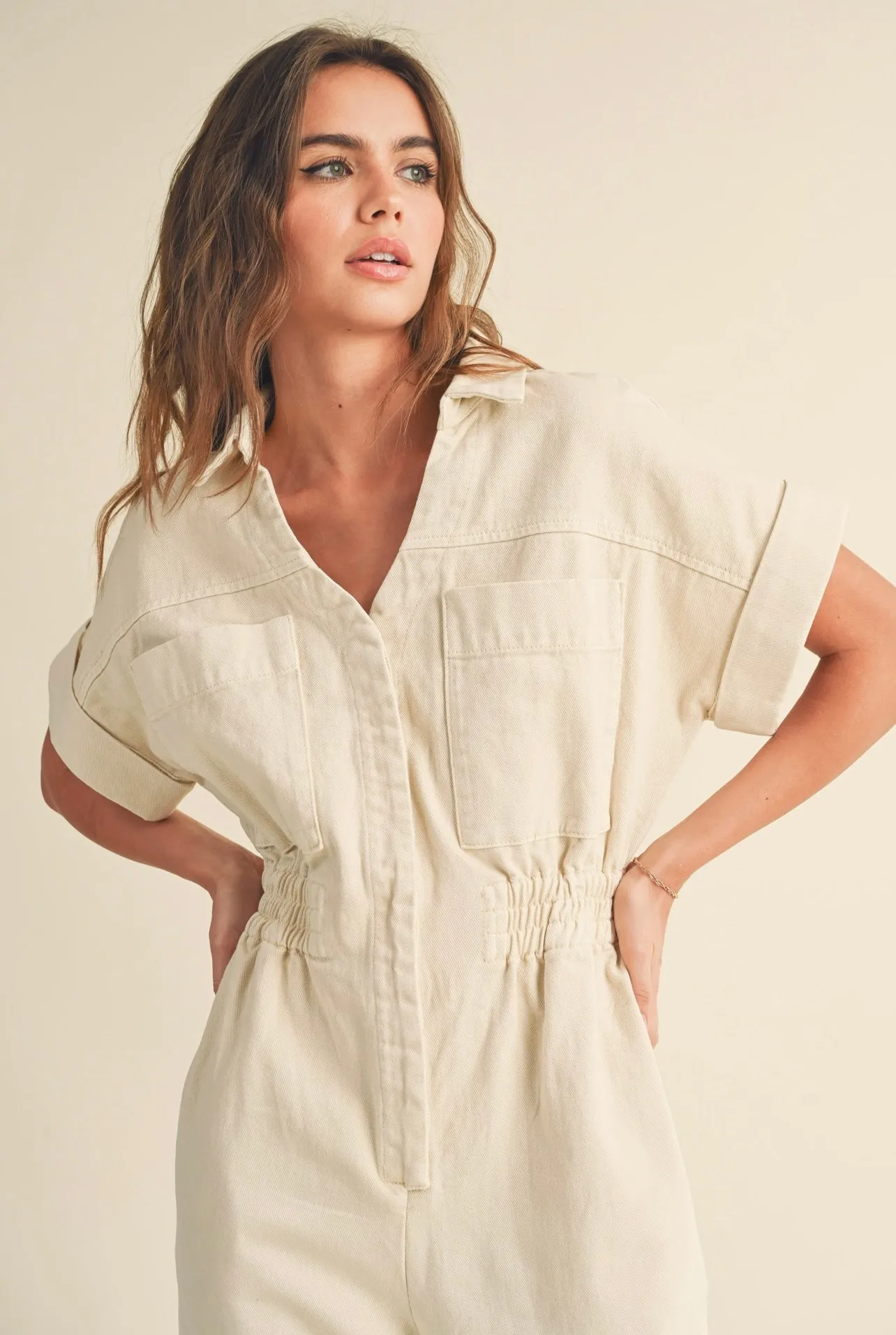 Savannah Denim Jumpsuit (Cream)