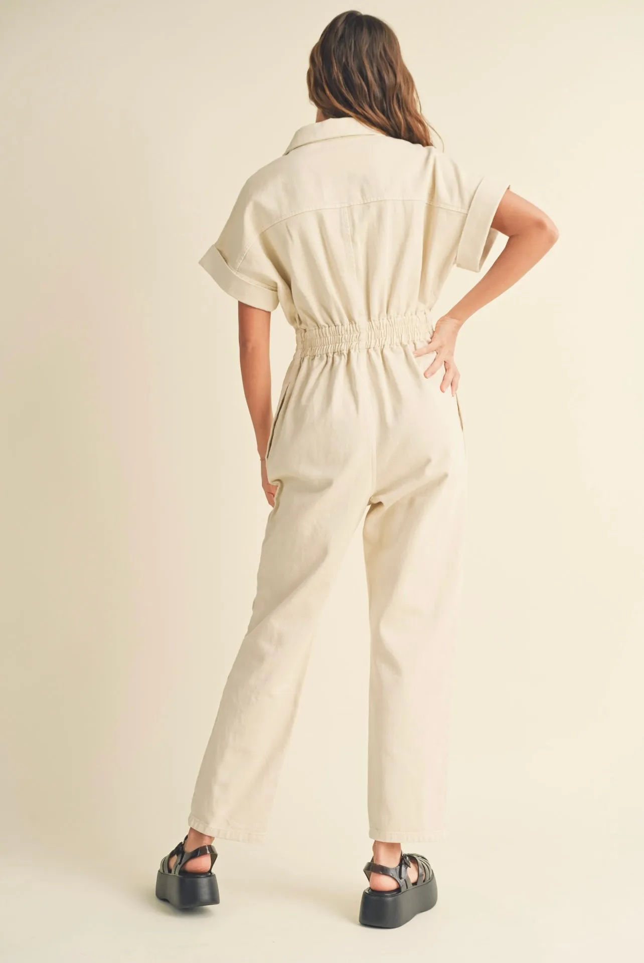 Savannah Denim Jumpsuit (Cream)