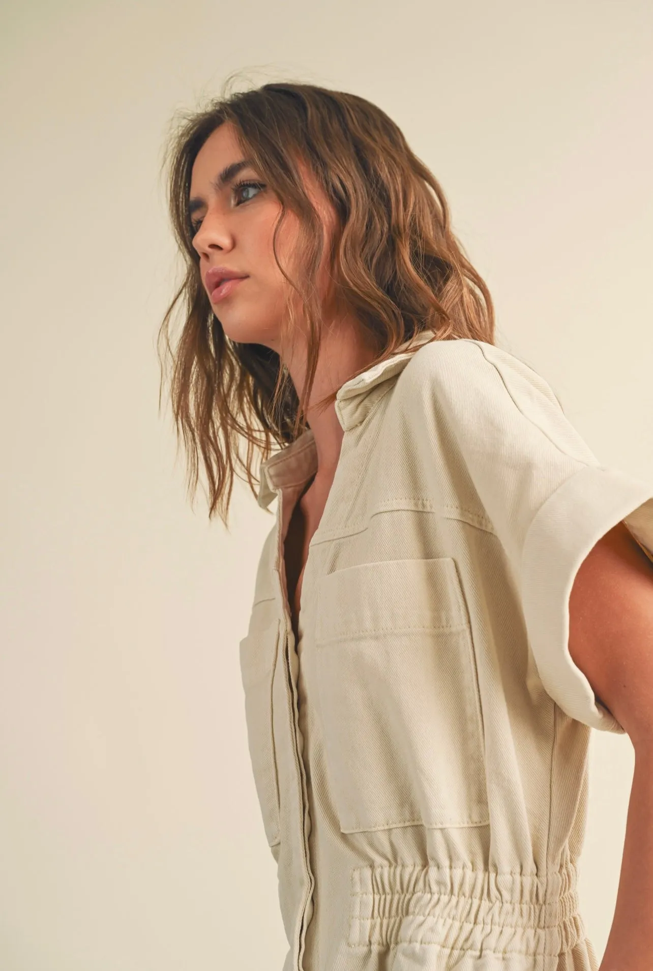 Savannah Denim Jumpsuit (Cream)