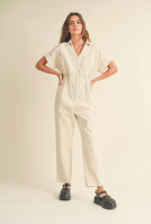 Savannah Denim Jumpsuit (Cream)