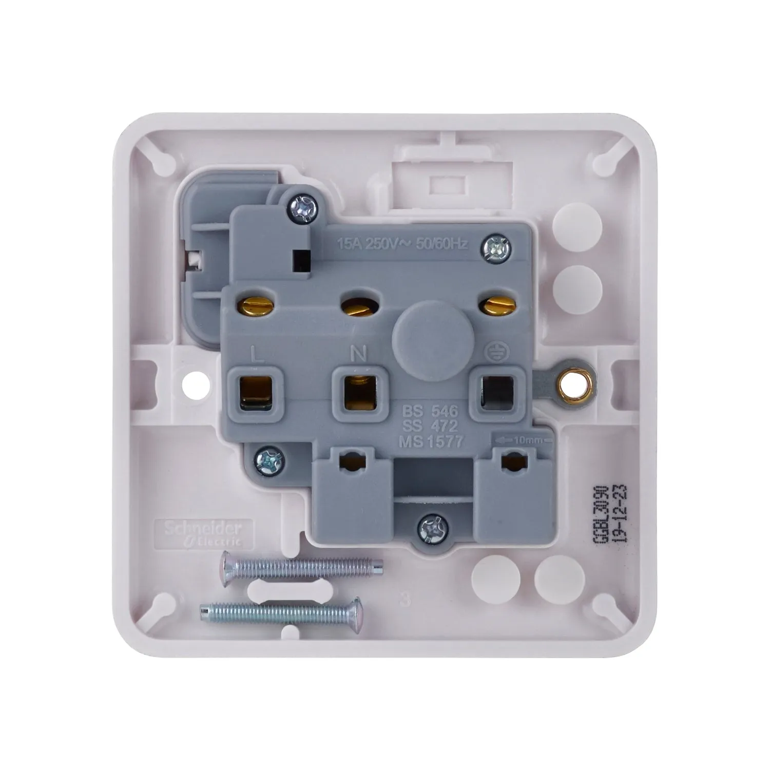 Schneider Electric GGBL3090 Lisse White Moulded 15A 1G Round Pin Switched Socket