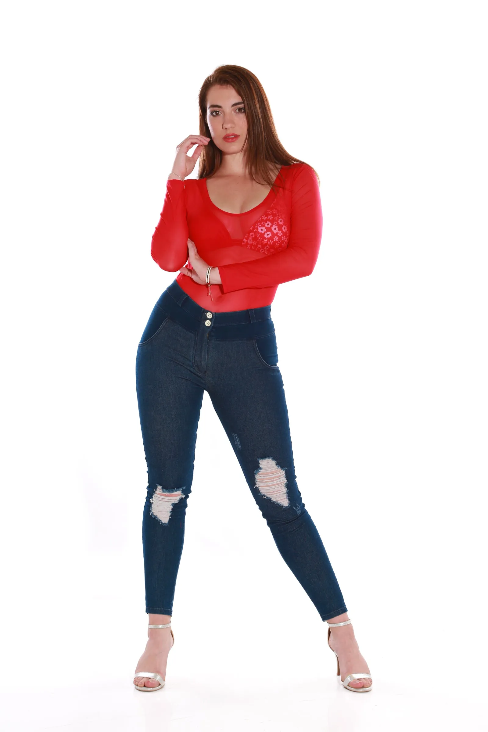 Sheer Mesh top Long Sleeve - Red