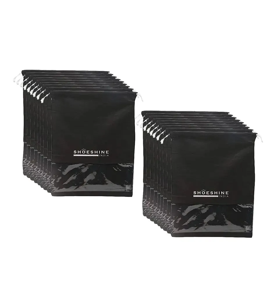 SHOESHINE Shoe Bags (Pack of 6) Travel Shoe Pouch - Black