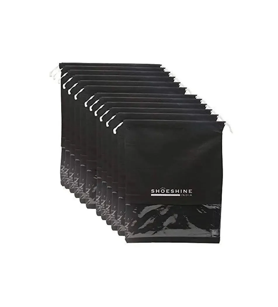 SHOESHINE Shoe Bags (Pack of 6) Travel Shoe Pouch - Black
