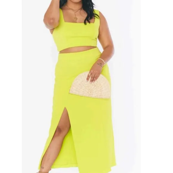 Show Me Your Mumu Cecilia Midi Skirt Citrine Stretch Size Small NWT