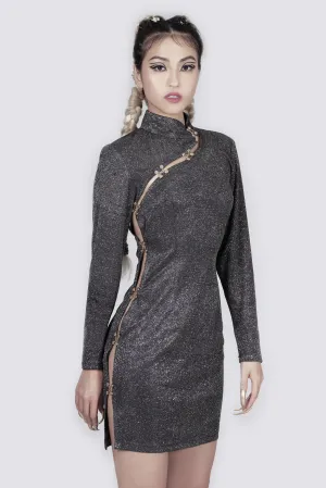 Slash Slit Qipao Glitter Dress