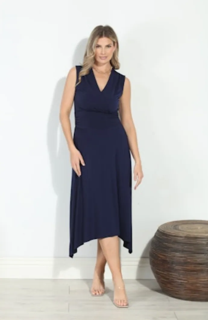 Sleeveless Surplice Asymmetrical Midi Dress