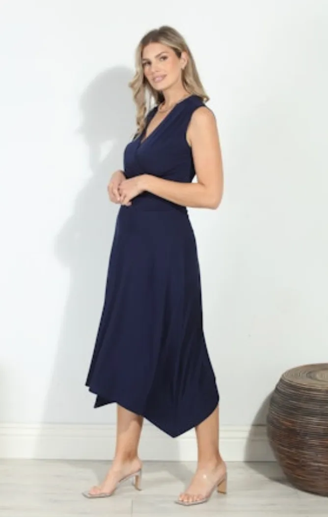 Sleeveless Surplice Asymmetrical Midi Dress