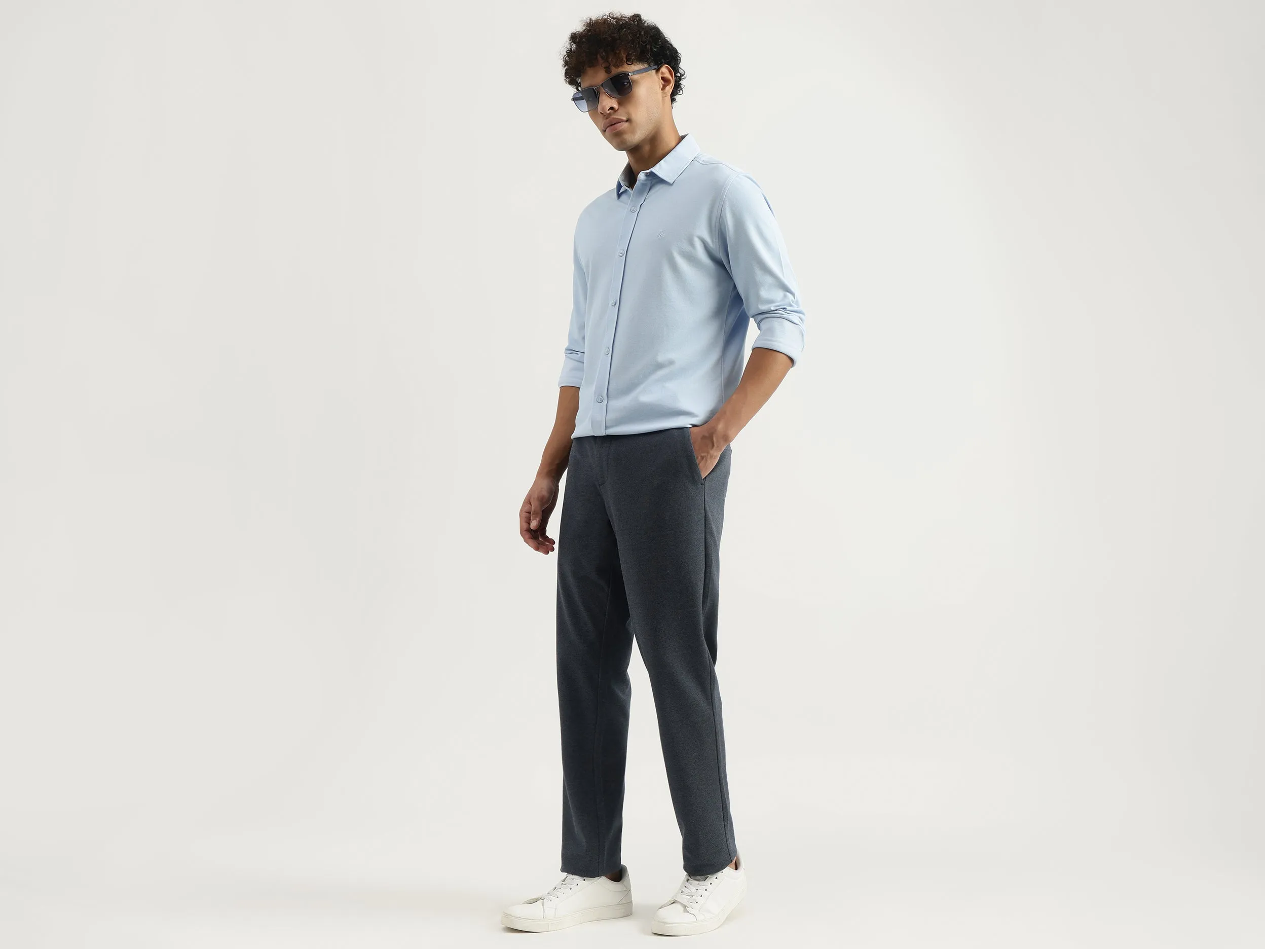 Slim Spread Collar Solid Shirt