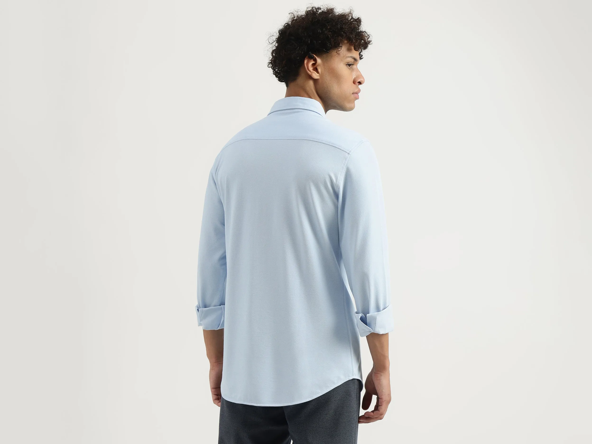 Slim Spread Collar Solid Shirt
