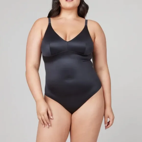 SPANX Satin Shaping Thong Bodysuit Light Orchid 1X