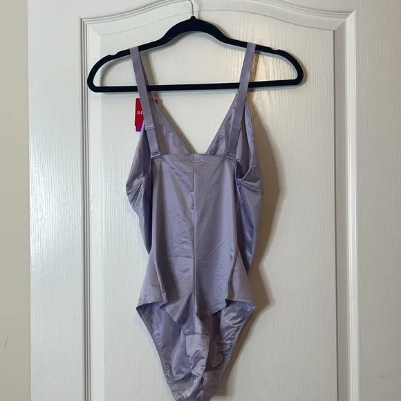 SPANX Satin Shaping Thong Bodysuit Light Orchid 1X