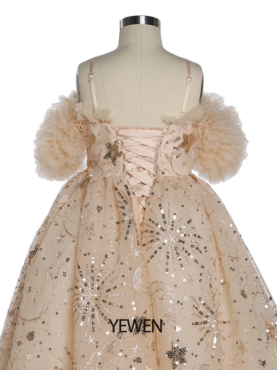 Sparkle Star Tulle Flower Girls Dresses for Weddings Birthday Party Princess Children Photo Shoot Dress YEWEN YW21013