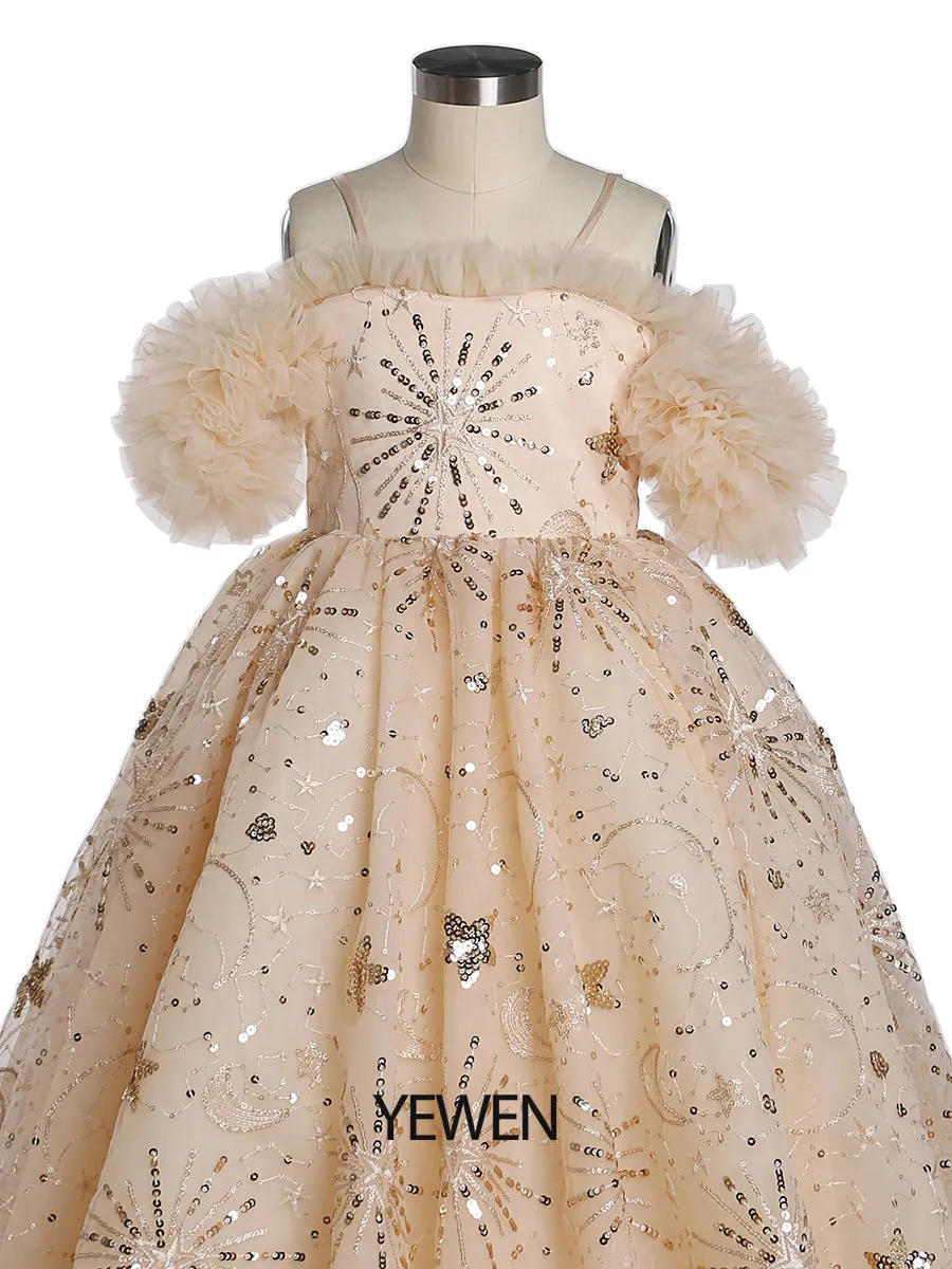 Sparkle Star Tulle Flower Girls Dresses for Weddings Birthday Party Princess Children Photo Shoot Dress YEWEN YW21013
