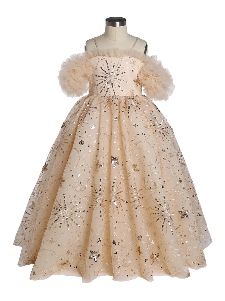 Sparkle Star Tulle Flower Girls Dresses for Weddings Birthday Party Princess Children Photo Shoot Dress YEWEN YW21013