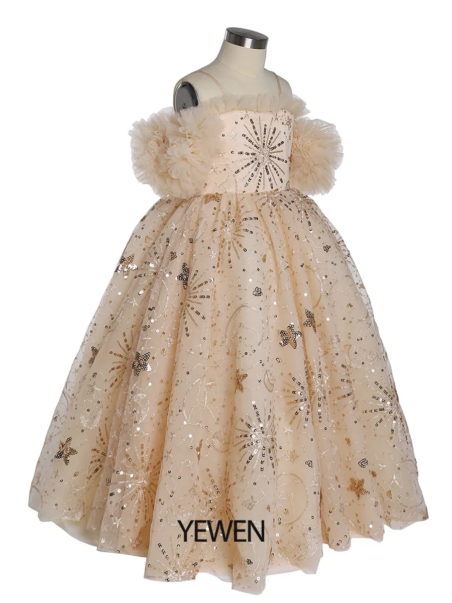 Sparkle Star Tulle Flower Girls Dresses for Weddings Birthday Party Princess Children Photo Shoot Dress YEWEN YW21013