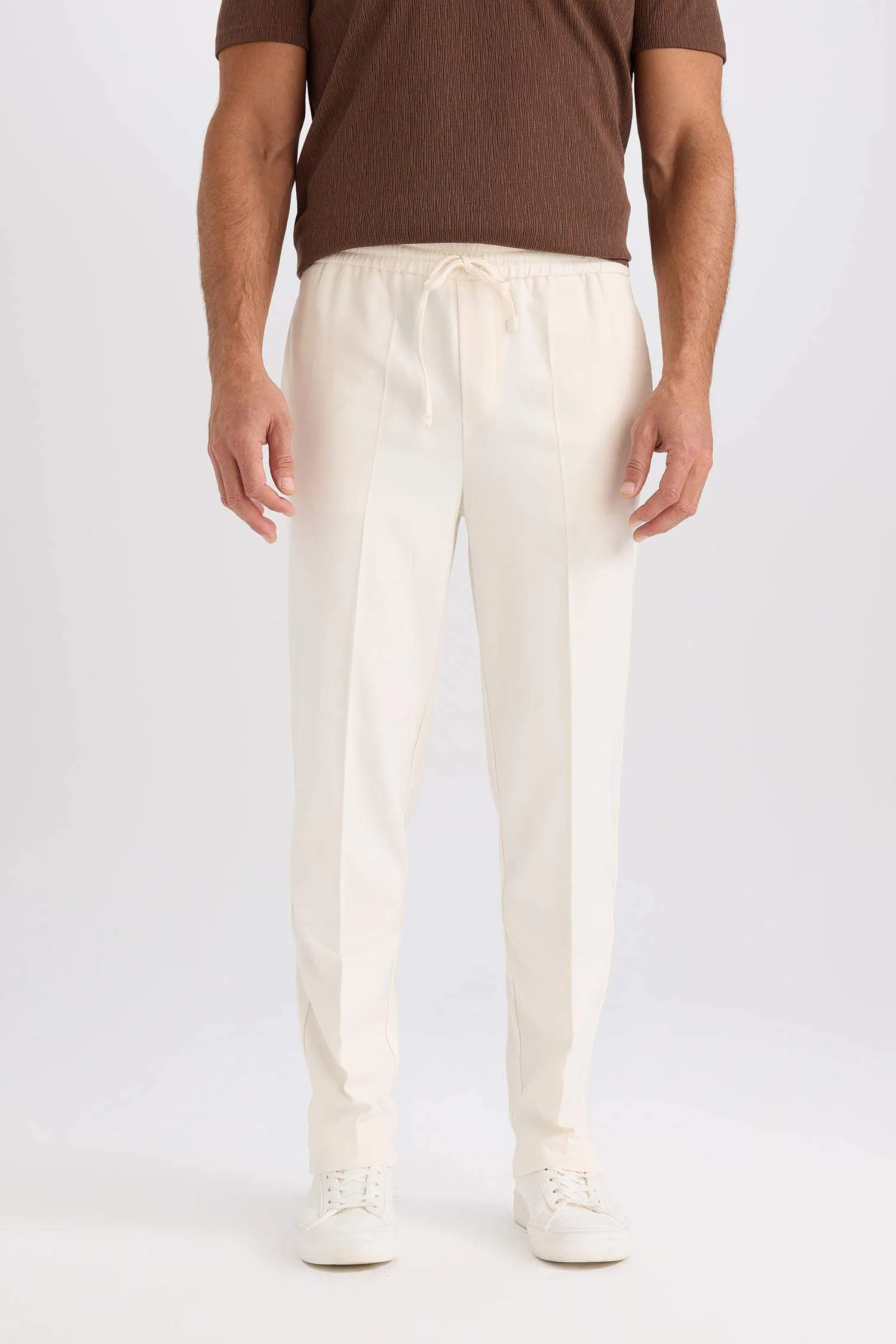 Summer Fabric Jogger Pants Each Way Stretcher With Lace-Up Rubber Plain Leg Pockets