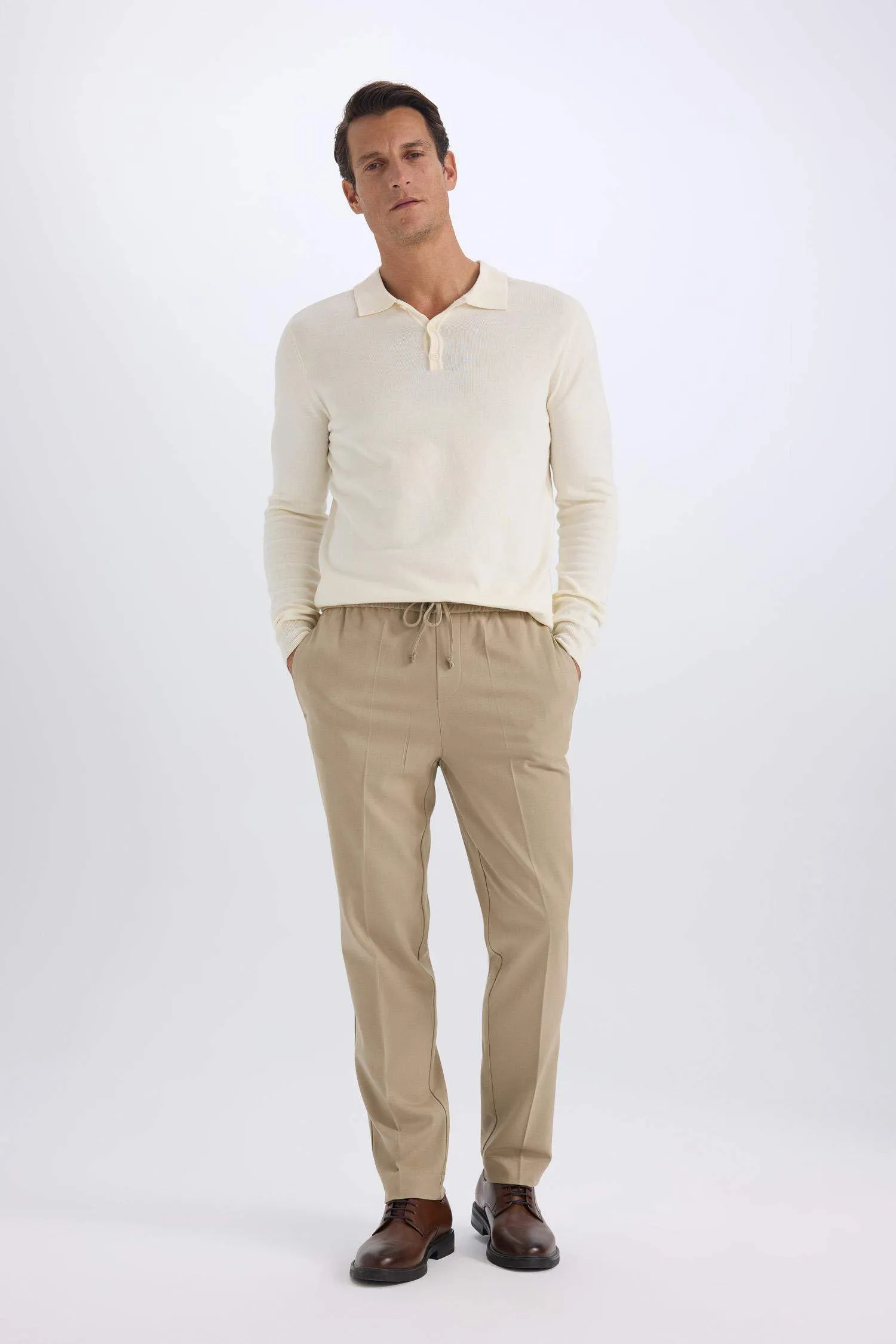 Summer Fabric Jogger Pants Each Way Stretcher With Lace-Up Rubber Plain Leg Pockets