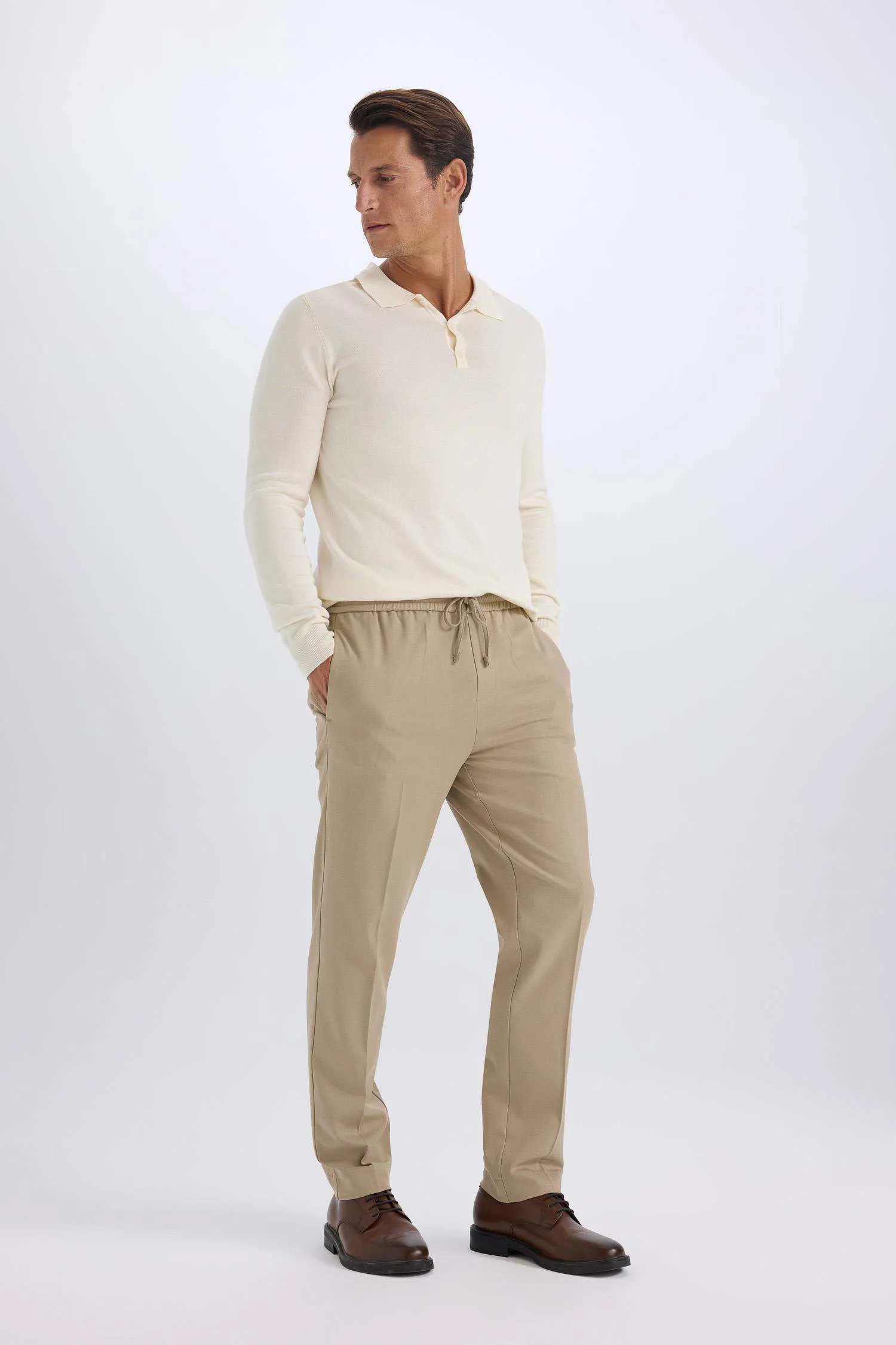 Summer Fabric Jogger Pants Each Way Stretcher With Lace-Up Rubber Plain Leg Pockets