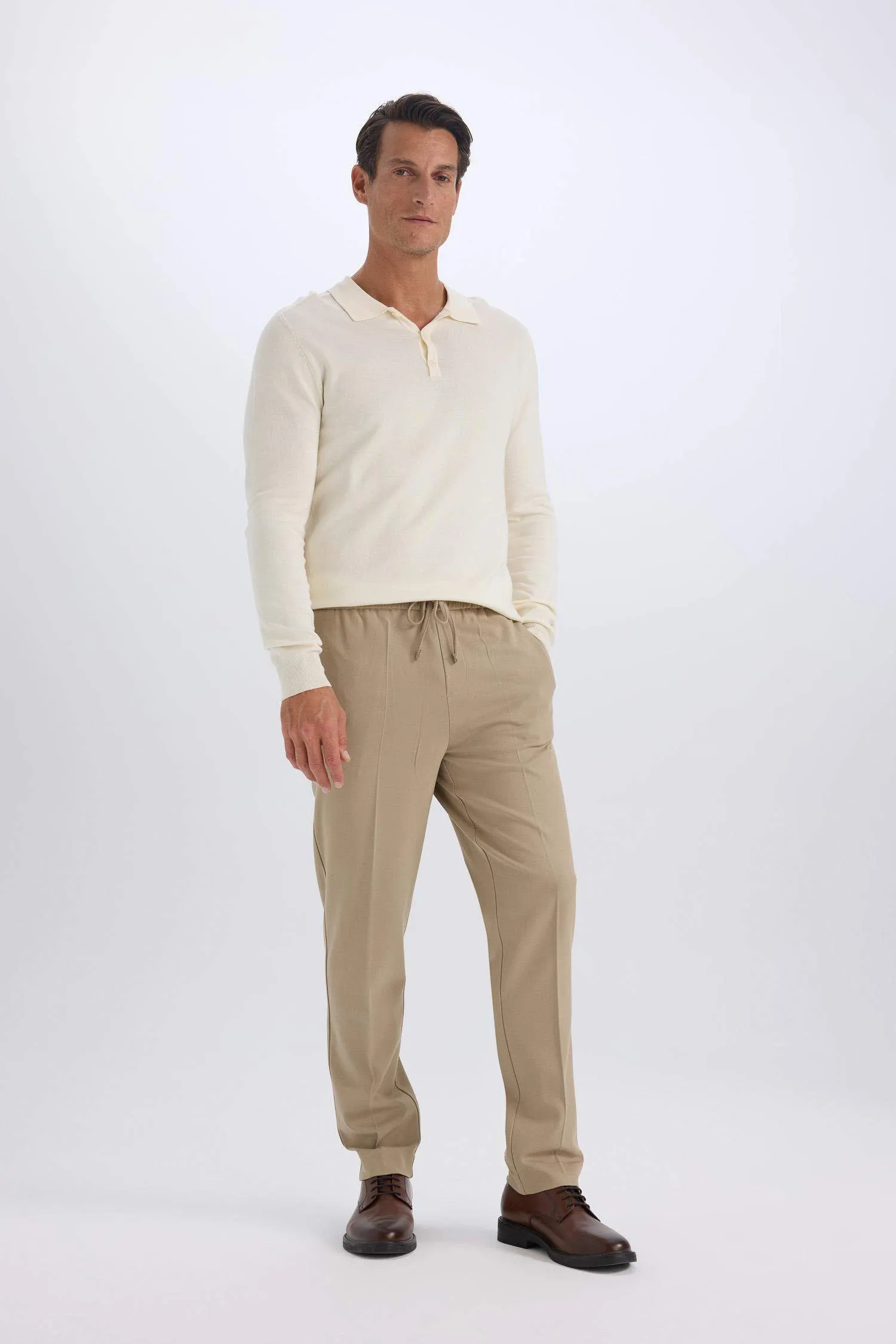 Summer Fabric Jogger Pants Each Way Stretcher With Lace-Up Rubber Plain Leg Pockets