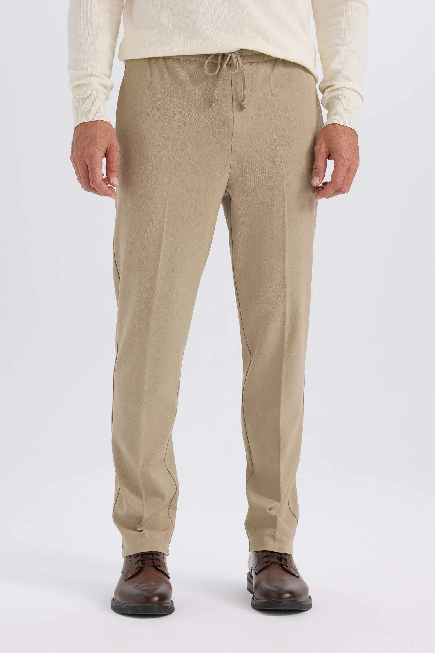 Summer Fabric Jogger Pants Each Way Stretcher With Lace-Up Rubber Plain Leg Pockets