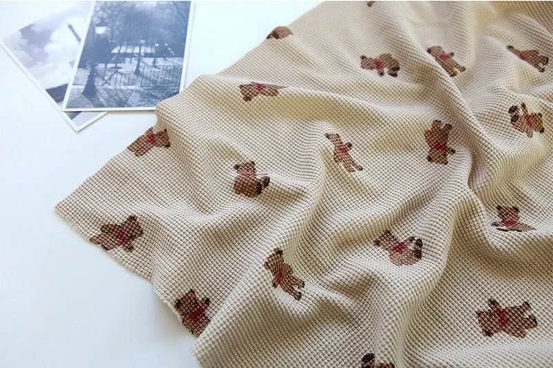 Teddy bear Waffle Fabric Cotton Blend, Honeycomb Fabric, Stretch Fabric, Quality Korean Fabric - Ivory, Beige - By the Yard /52559
