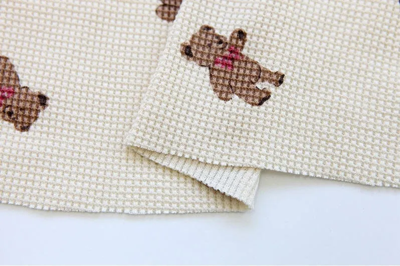 Teddy bear Waffle Fabric Cotton Blend, Honeycomb Fabric, Stretch Fabric, Quality Korean Fabric - Ivory, Beige - By the Yard /52559