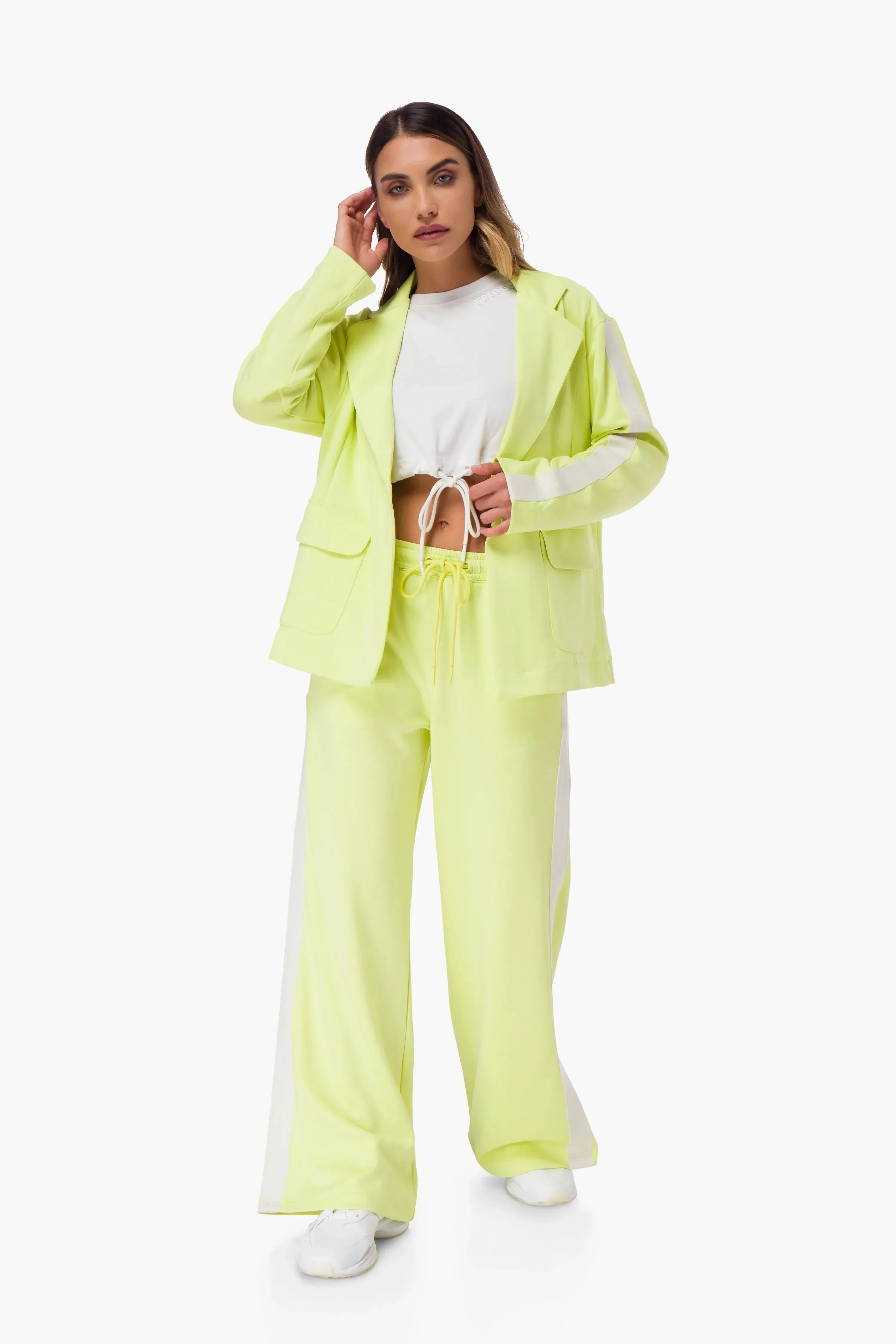TRIBE OF 6 AMALIE RECYCLED STRETCH HIGH WAISTED WIDE LEG TRACK PANT