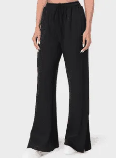 TRIBE OF 6 ANITA RECYCLED STRETCH HIGH WAISTED WIDE LEG TRACK PANT WITH EMBROIDERY