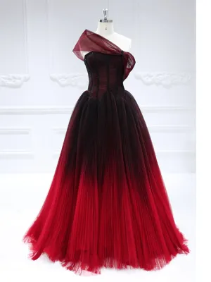 Tulle A-line One-Shoulder Ball Gown with Pleated Skirt and A Corset Bodice #22246