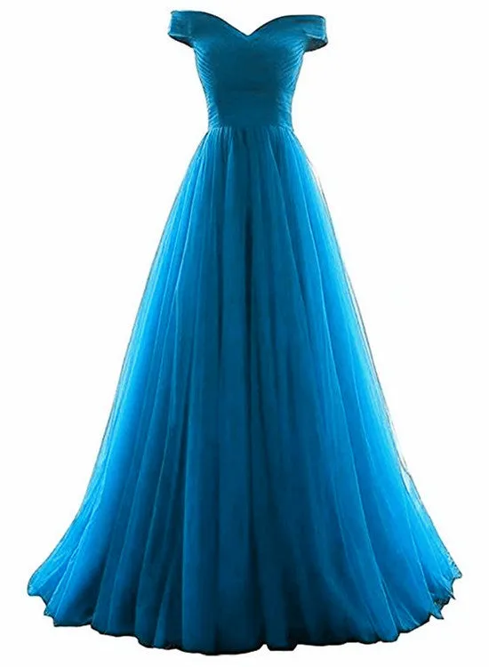 Tulle Off Shoulder Floor Length Party Dress , Long Prom Dress, Prom Dresses