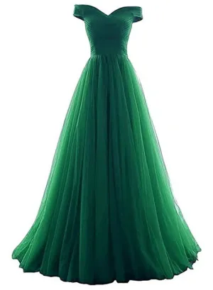 Tulle Off Shoulder Floor Length Party Dress , Long Prom Dress, Prom Dresses