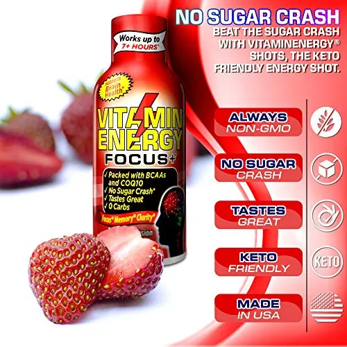 Vitamina Energy Shots – Focus  Infusión Tropical | Dura hasta 7   Horas* | Suplemento de energía BCAAs con soporte para el cerebro | Keto Bebida amigable 0 Carb, 0 Azúcar, 0 Calorías, 24 unidades