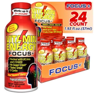 Vitamina Energy Shots – Focus  Infusión Tropical | Dura hasta 7   Horas* | Suplemento de energía BCAAs con soporte para el cerebro | Keto Bebida amigable 0 Carb, 0 Azúcar, 0 Calorías, 24 unidades