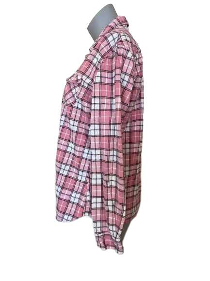 Weatherproof Vintage Pink Plaid Flannel Button Down Shirt