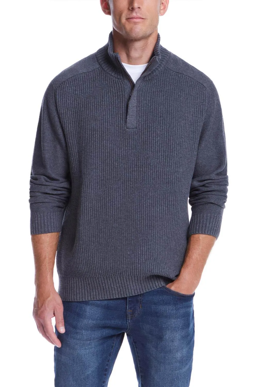 Weatherproof Vintage Southwest Quarter Zip Sweater for Men in Smoke Grey Heather | F2440421GK-SMOKEGREY