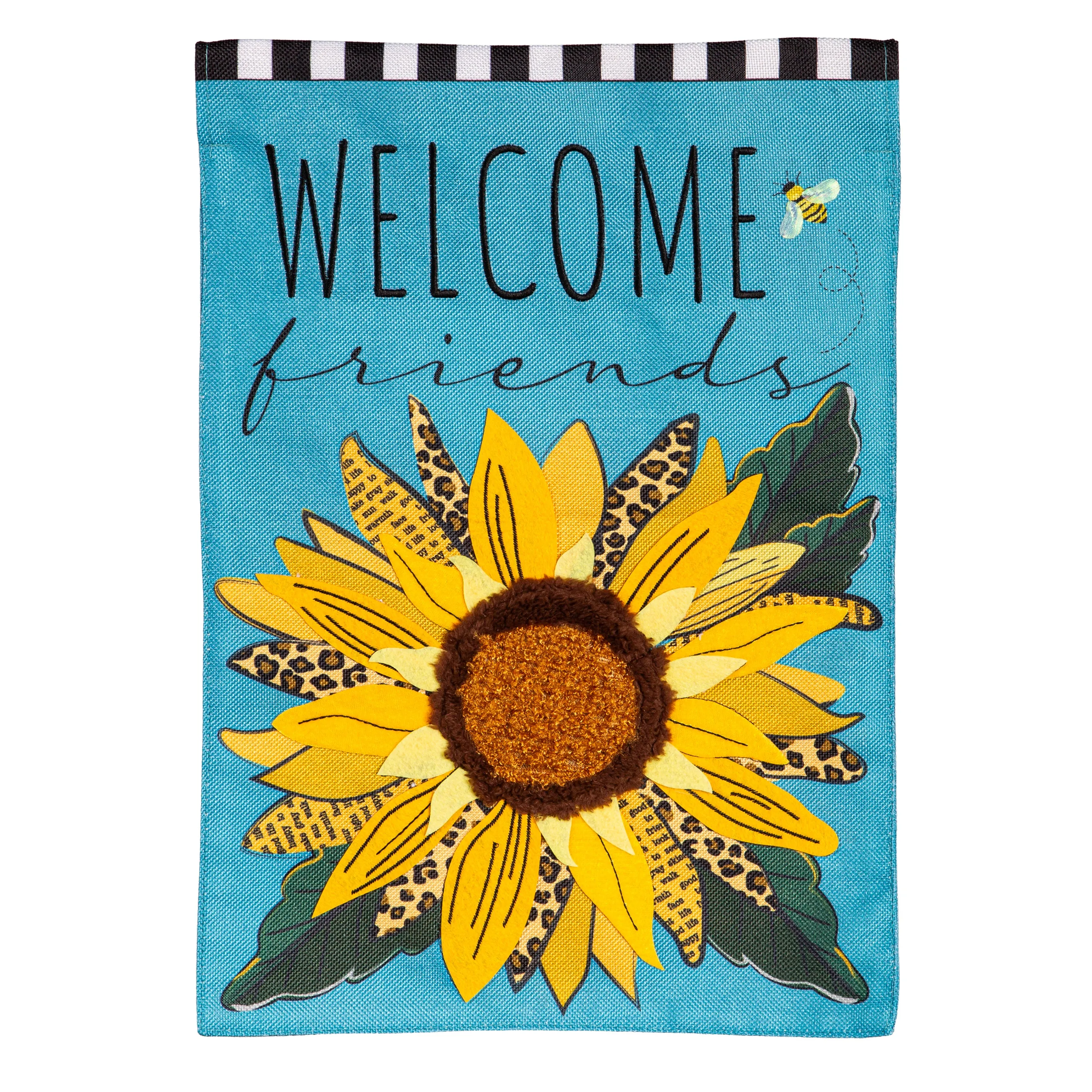 Welcome Friends Leopard Sunflower Burlap House Flag