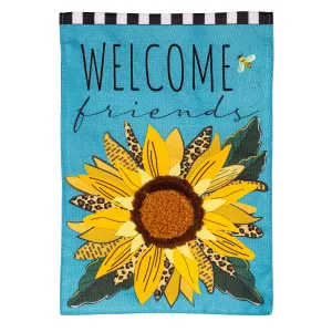 Welcome Friends Leopard Sunflower Burlap House Flag