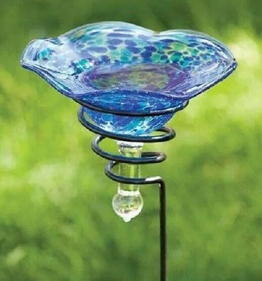 Whimsical Garden Stake Hand Blown Glass Butterfly Feeder with adjustable height! Retail $45 