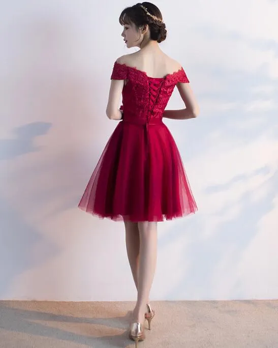 Wine Red Cheap Homecoming Dresses 2018, Off Shoulder Short Party Dress, Formal Dresses