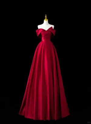 Wine Red Satin A-line Prom Dress, Wine Red Evening Dress Formal Dress