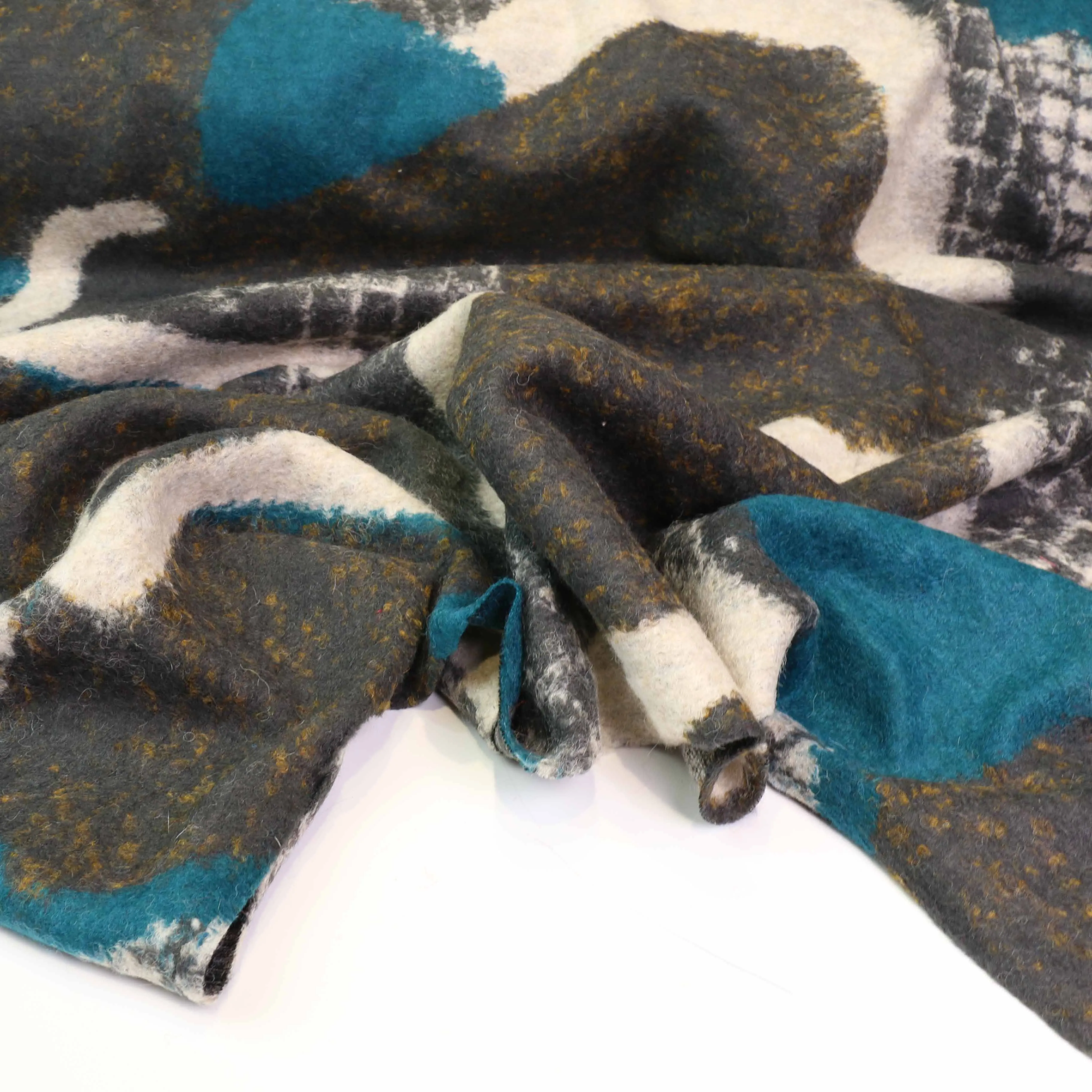Wool blend Jersey Fabric - Grey, teal