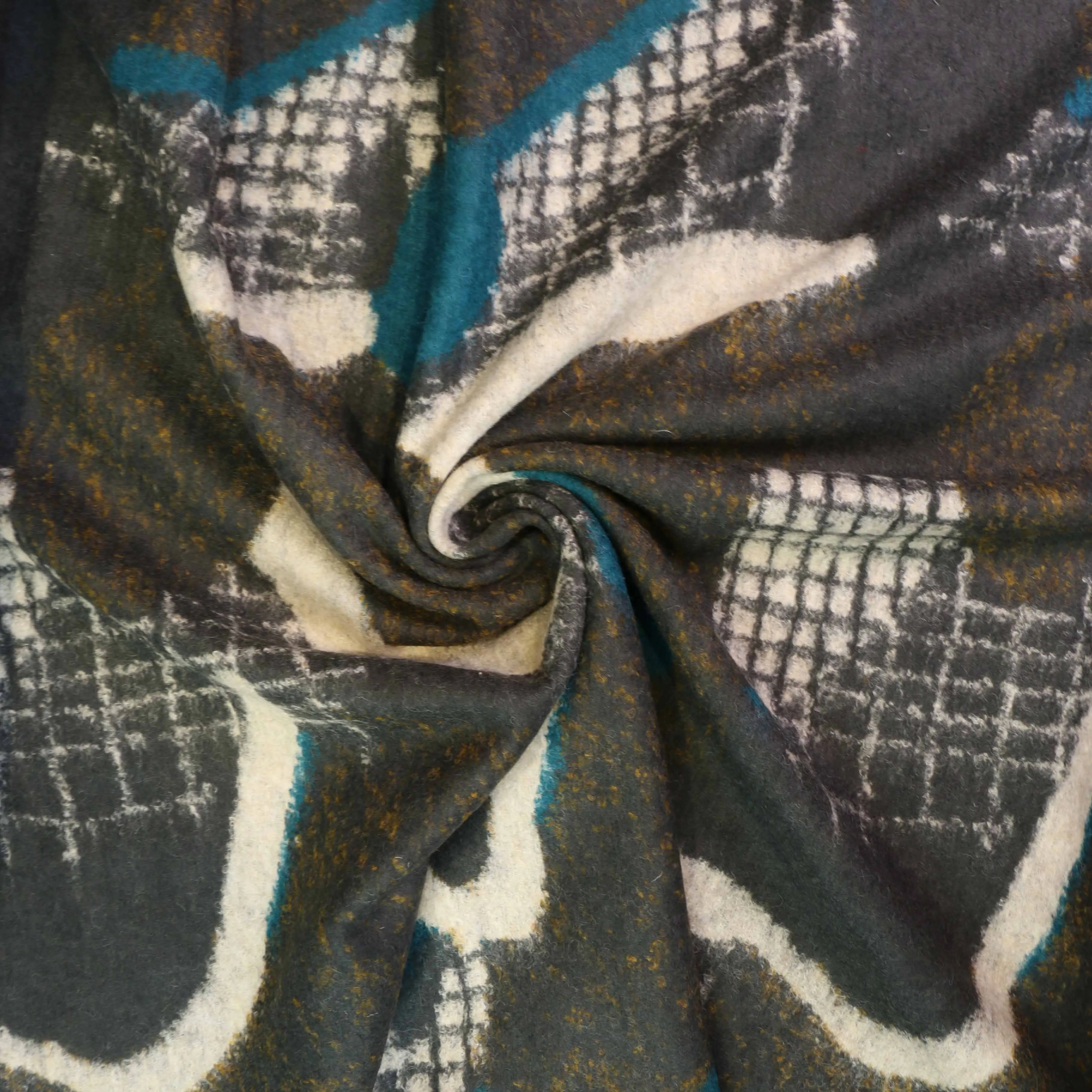 Wool blend Jersey Fabric - Grey, teal
