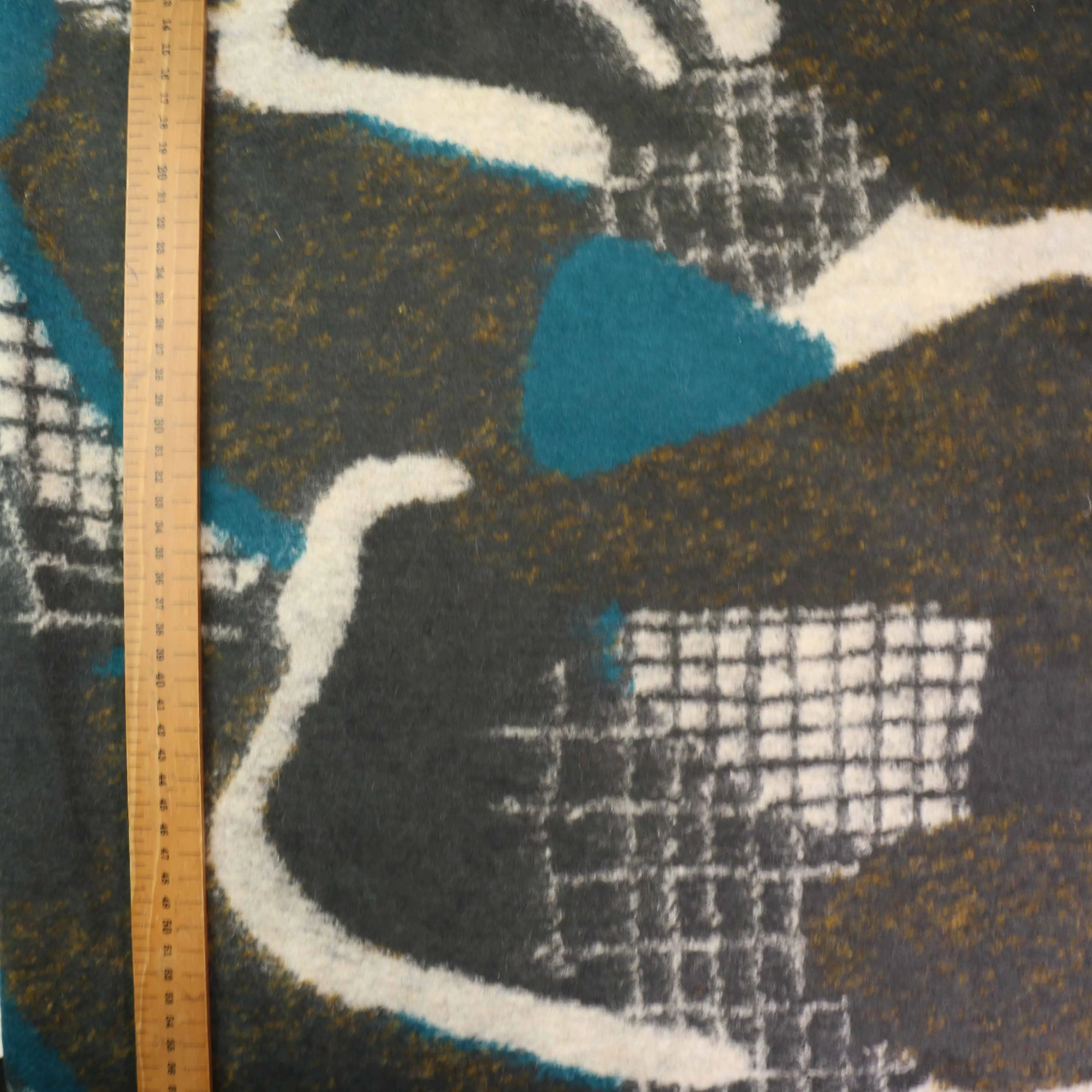 Wool blend Jersey Fabric - Grey, teal