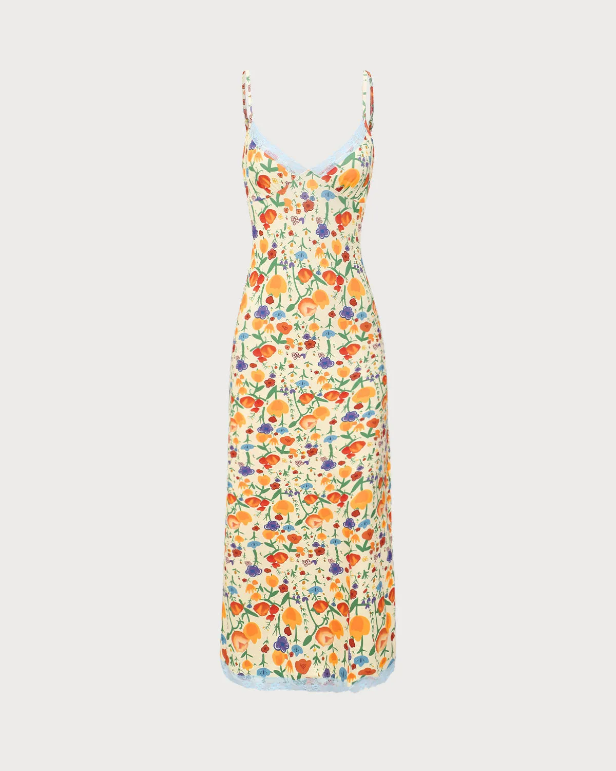 Yellow Floral V-Neck Slip Maxi Dress