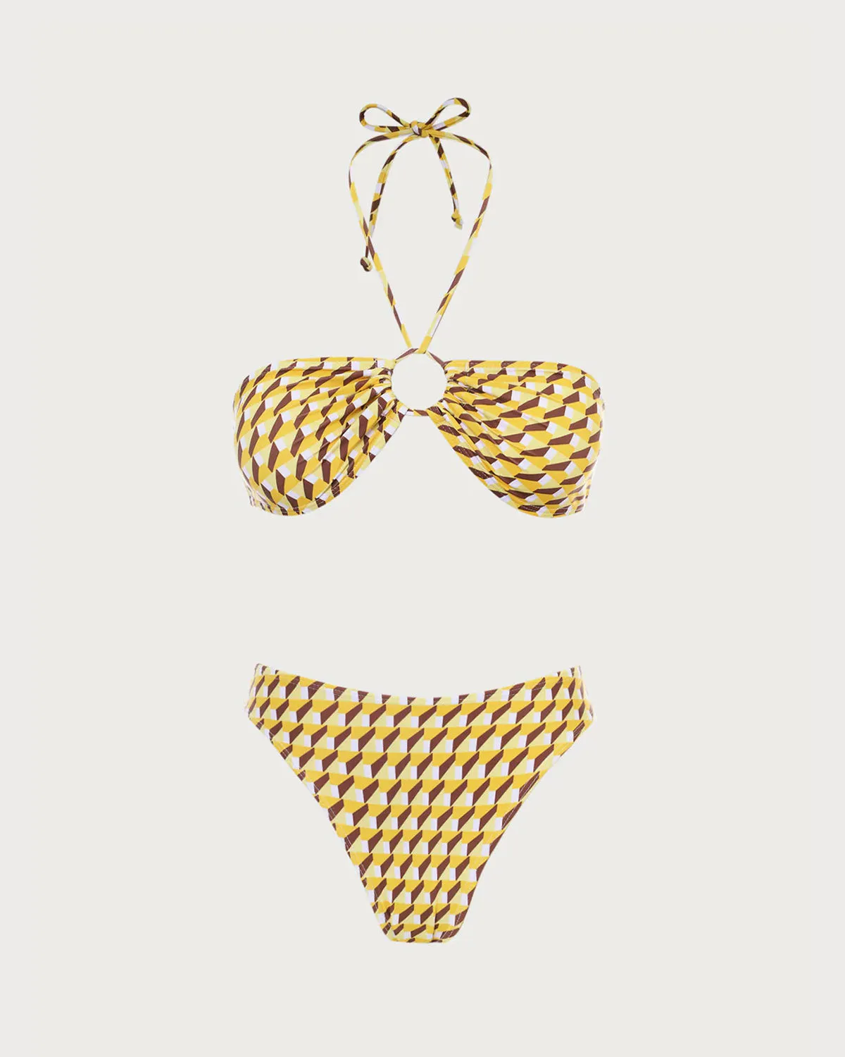 Yellow Geometric Strapless Bikini Sets