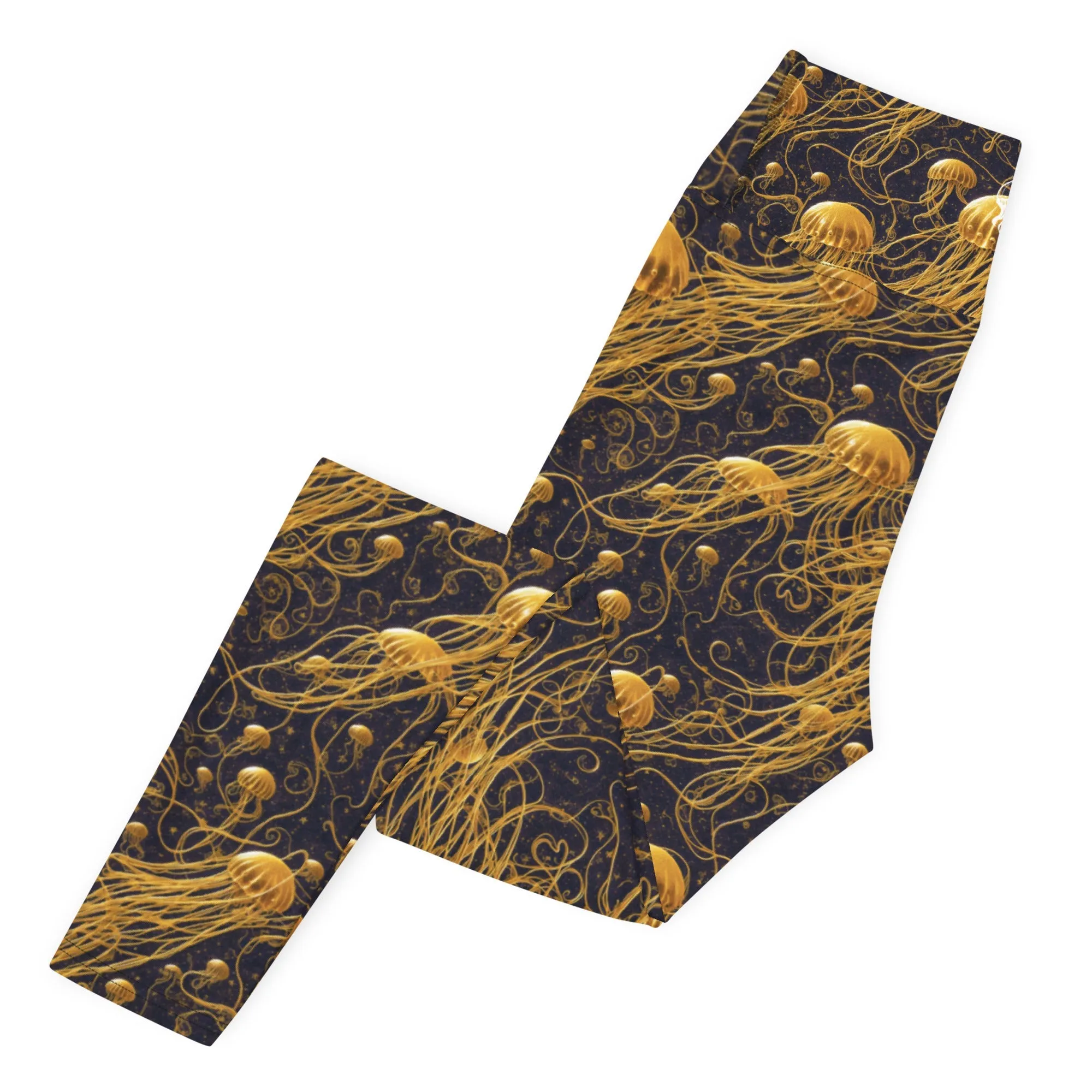 Yoga Leggings Black and Gold Jellyfishes
