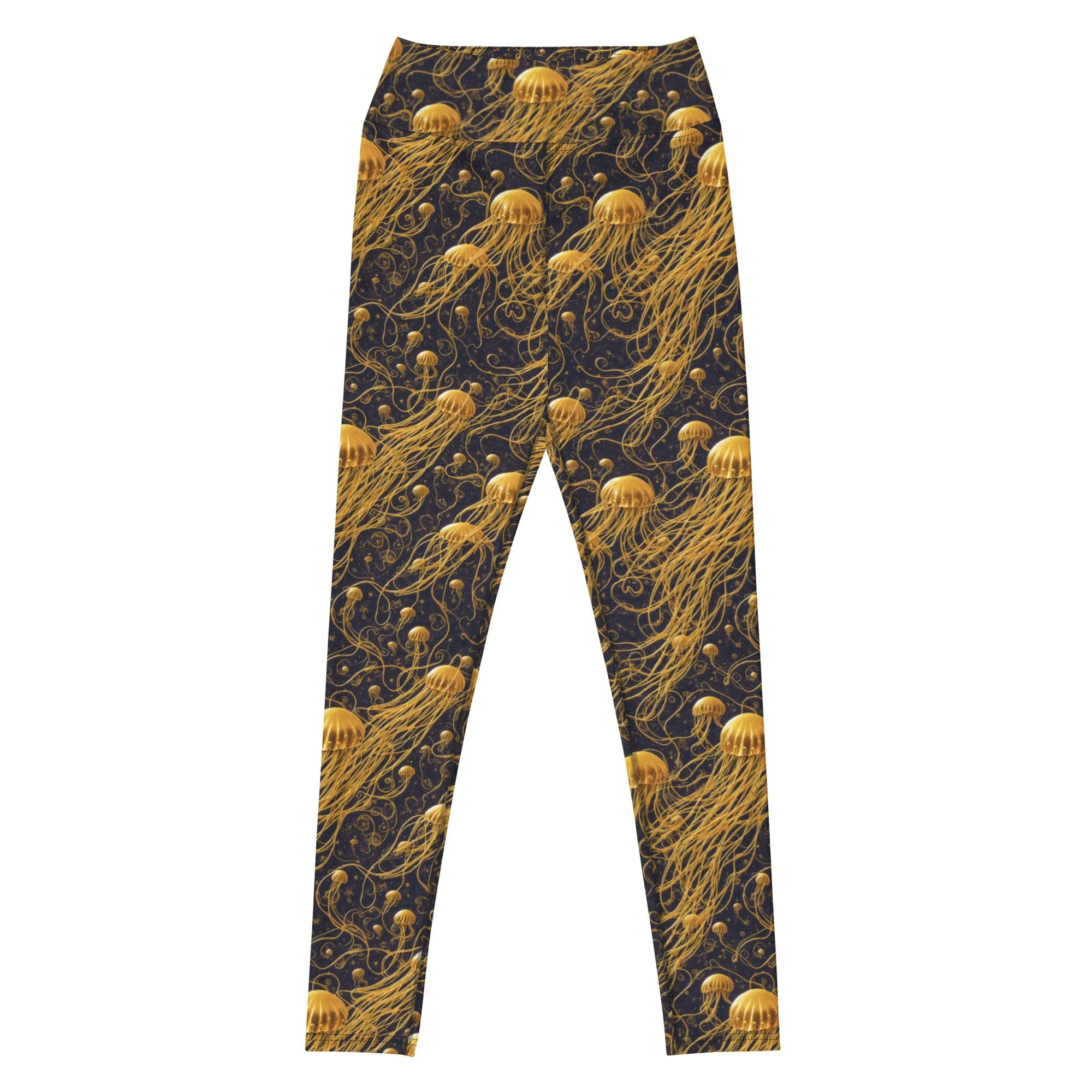 Yoga Leggings Black and Gold Jellyfishes